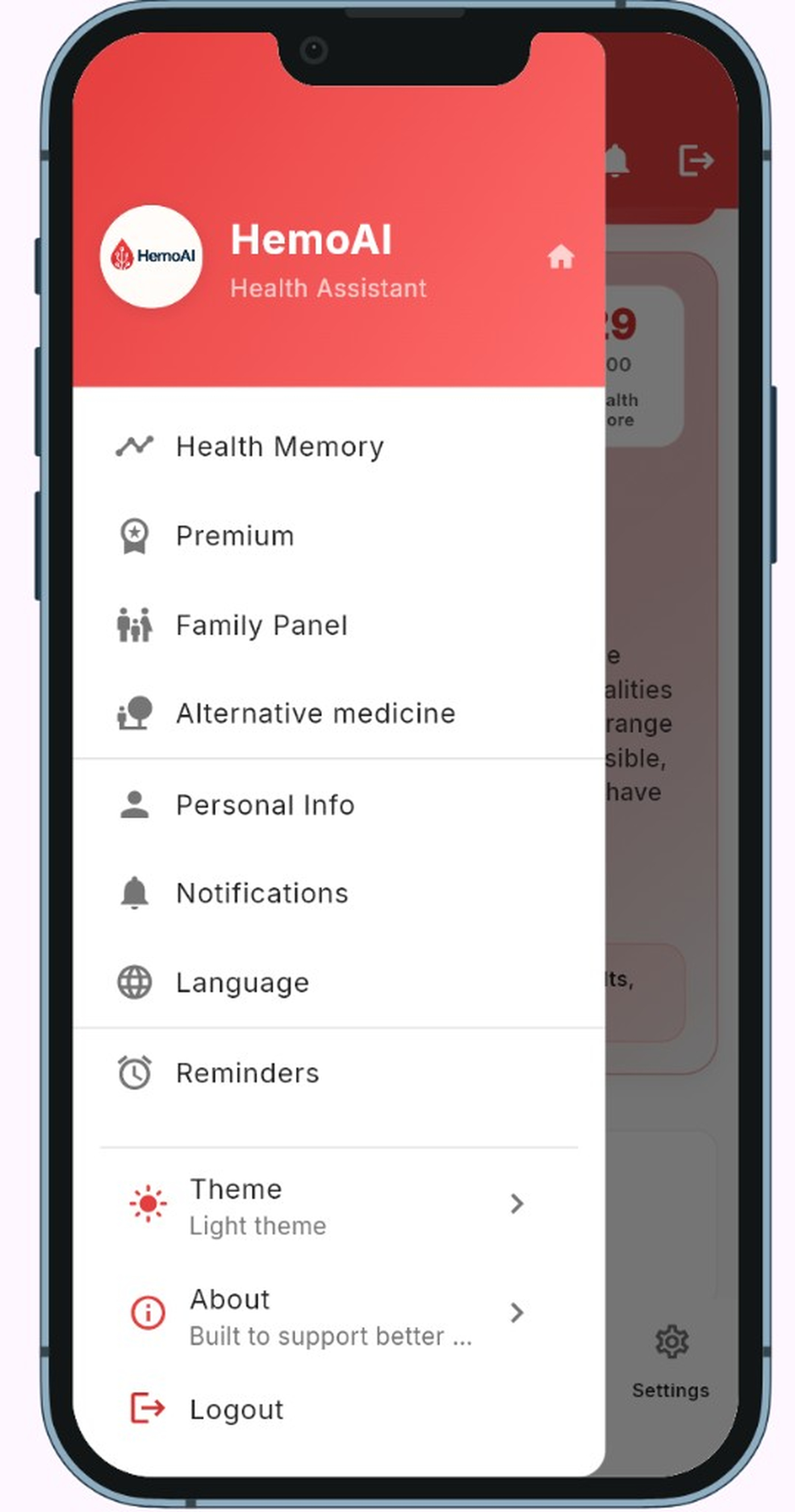 HemoAI navigation menu