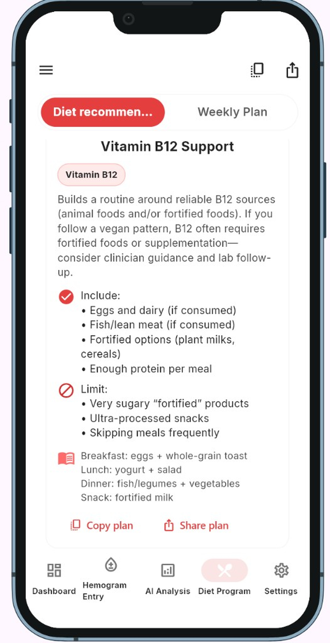 HemoAI diet program recommendations